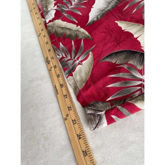 Island Shores Tropical Leaf Print Red Hawaiian Bahama Button Pocket Shirt XL - Picture 5 of 8